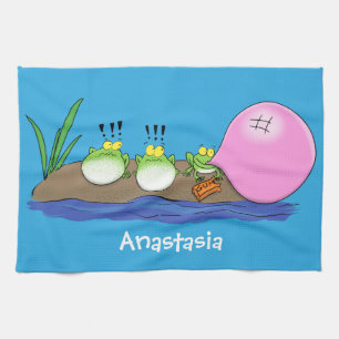 Paño De Cocina Ilustración de dibujos animados de ranas divertida