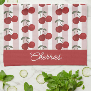 Paño De Cocina Ilustración de Dos Cerezas Rojas   Arte de Frutas 