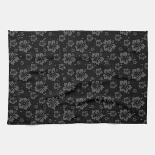 Paño De Cocina Ilustracion de flores negras sobre fondo negro