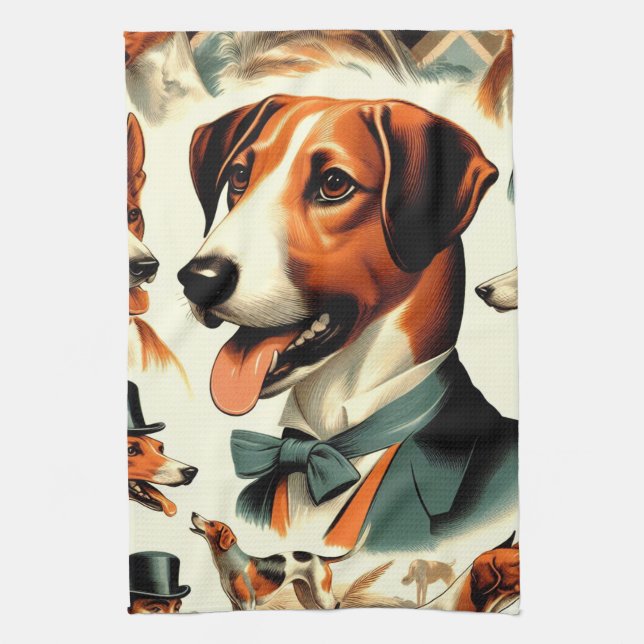 Paño De Cocina Ilustracion de Foxhound inglés de época (Vertical)
