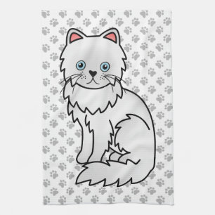 Paño De Cocina Ilustración de gato de dibujos animados persa blan