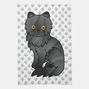 Paño De Cocina Ilustración de gato de dibujos animados persa negr