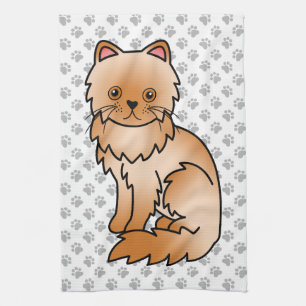 Paño De Cocina Ilustración de gato de dibujos animados persa rojo