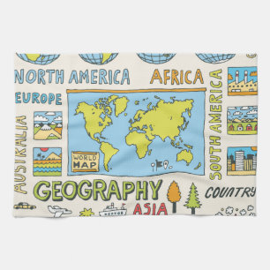 Paño De Cocina Ilustracion de geografía de época dibujado a mano