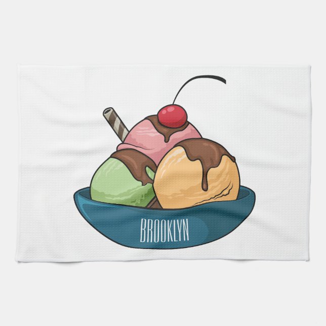 Paño De Cocina Ilustracion de helado personalizado (Horizontal)