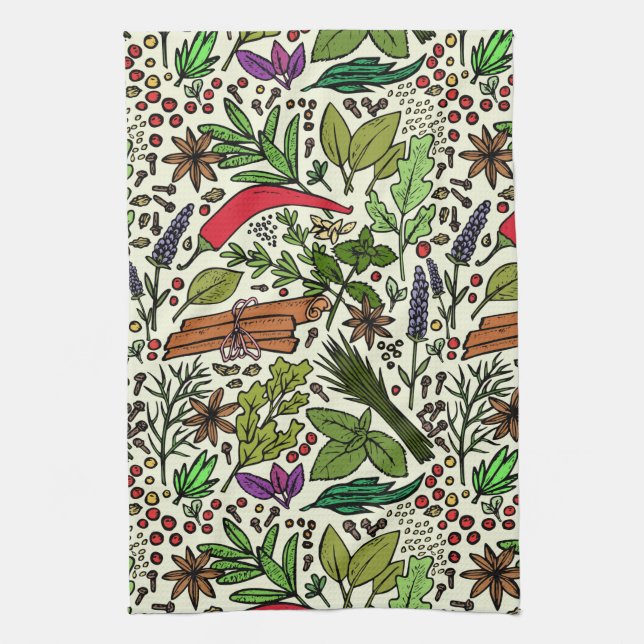 Paño De Cocina Ilustracion de hierbas y especias (Vertical)