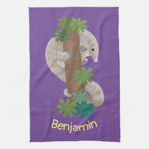 Paño De Cocina Ilustracion de hormigón de pangolin feliz