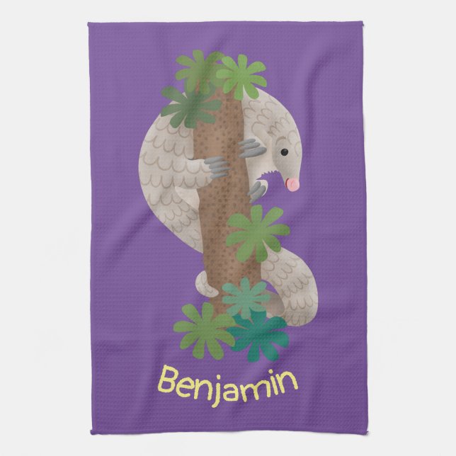 Paño De Cocina Ilustracion de hormigón de pangolin feliz (Vertical)