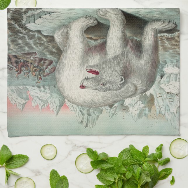 Paño De Cocina Ilustracion de invierno de iceberg de oso polar de (Doblado)