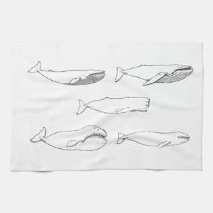 Paño De Cocina Ilustracion de las ballenas (línea arte)