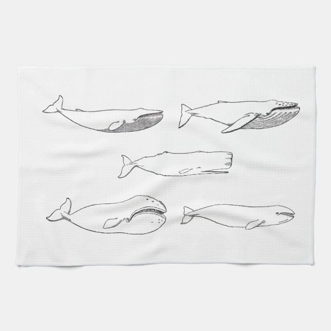 Paño De Cocina Ilustracion de las ballenas (línea arte) (Horizontal)