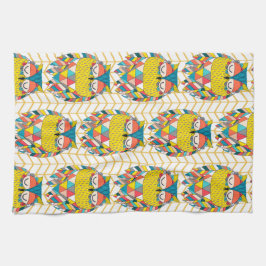 Paño De Cocina Ilustracion de Lechuza Moderna Tribal Azteca