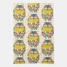 Paño De Cocina Ilustracion de Lechuza Moderna Tribal Azteca