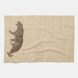 Paño De Cocina Ilustracion de leopardo de época en Burlap