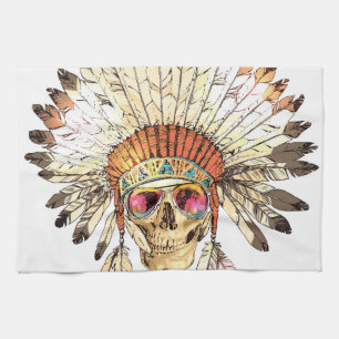 Paño De Cocina Ilustracion de moda de cráneo nativo americano