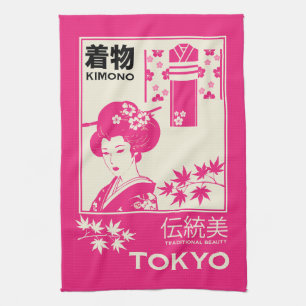 Paño De Cocina Ilustración de moda de kimono japonés vintage