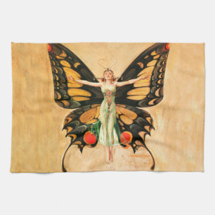 Paño De Cocina Ilustración de Mujer Volando Mariposa Flapper