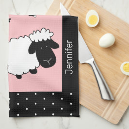 Paño De Cocina Ilustración de oveja linda rosa monogramada