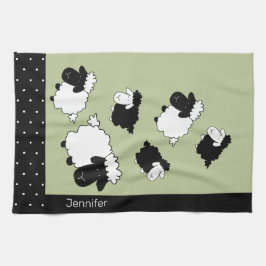 Paño De Cocina Ilustracion de oveja suave negro, blanco, verde sa