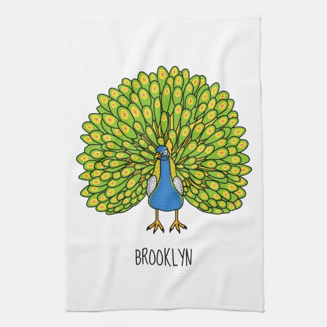 Paño De Cocina Ilustracion de pájaro pavo real (Vertical)