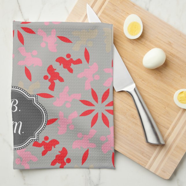 Paño De Cocina Ilustración de patrón de caniche personalizable  (Doblado Cuarto)