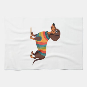 Paño De Cocina Ilustración de perro largo dachshund lindo con sué