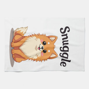 Paño De Cocina Ilustración de perro pomerania adorable y acogedor