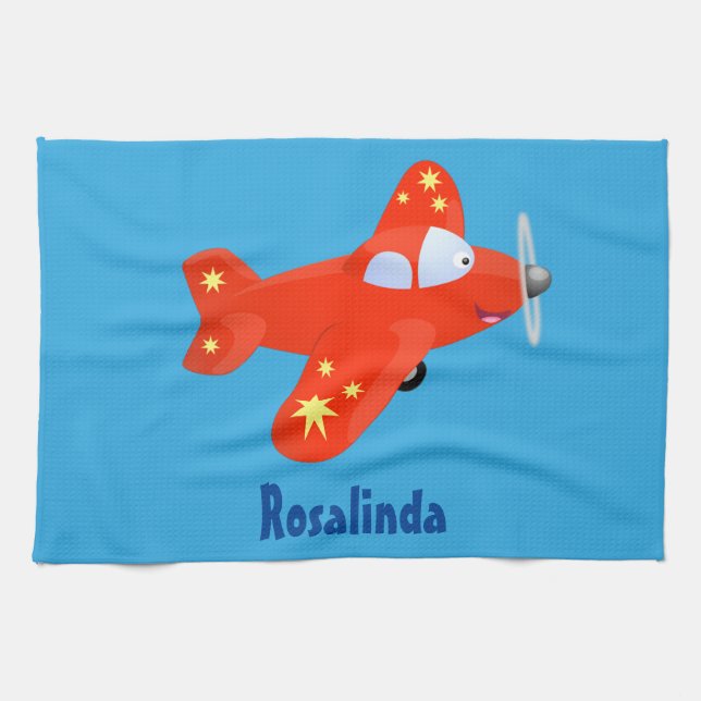 Paño De Cocina Ilustracion de personalizado de avión rojo con vue (Horizontal)