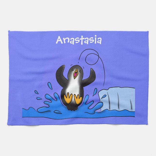 Paño De Cocina Ilustracion de personalizado de pingüino puenteado (Horizontal)