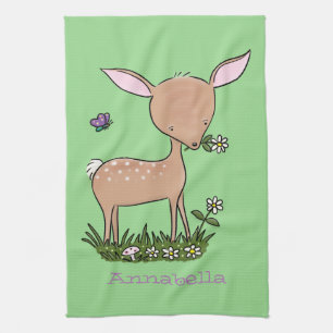 Paño De Cocina Ilustracion de personalizado de venado lindo y fel