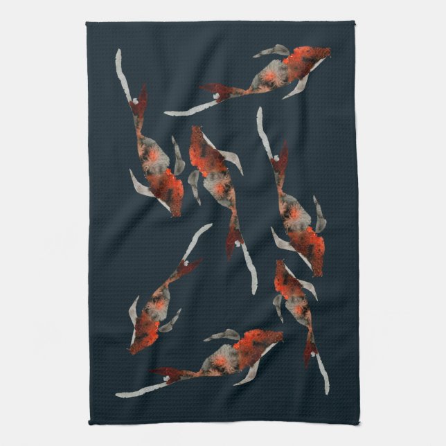 Paño De Cocina Ilustracion de pescado acuarela koi (Vertical)