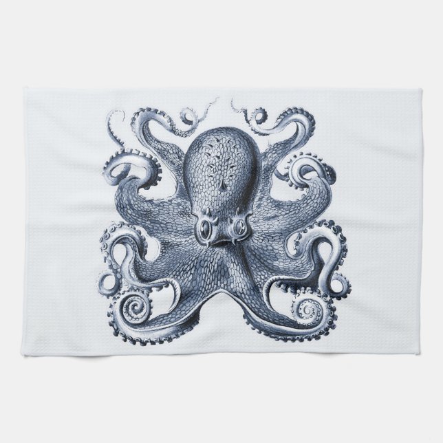 Paño De Cocina Ilustracion de pulpo azul de la Marina por Ernst H (Horizontal)