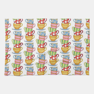 Paño De Cocina Ilustración de tazas de té apiladas para el té de 