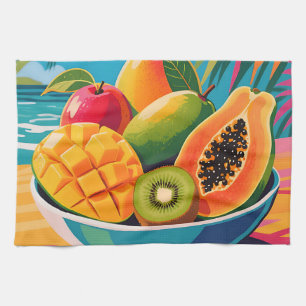 Paño De Cocina Ilustración de Tazón de Frutas Tropicales