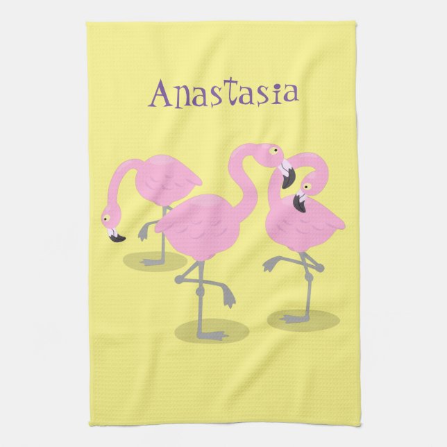 Paño De Cocina Ilustracion de trío de flamingo rosado (Vertical)