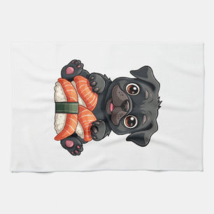 Paño De Cocina Ilustración de Vector de Cartoon de Sushi de Pug N
