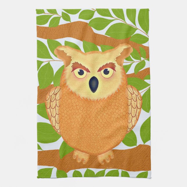 Paño De Cocina Ilustracion de Woodland de Ave Marrón (Vertical)