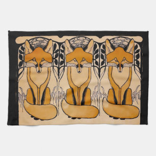 Paño De Cocina Ilustración de zorros Art Nouveau Vida silvestre