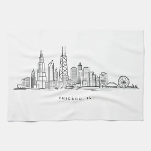 Paño De Cocina Ilustración del paisaje urbano de Chicago IL