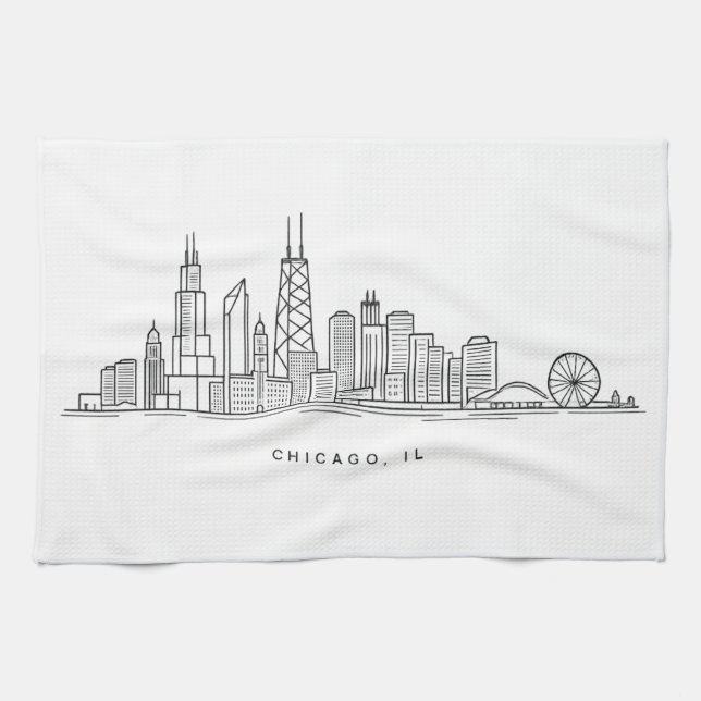 Paño De Cocina Ilustración del paisaje urbano de Chicago IL (Horizontal)