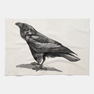 Paño De Cocina Ilustracion del pájaro del mirlo de cuervo del