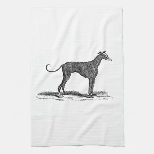 Paño De Cocina Ilustracion del perro del galgo de los 1800s del