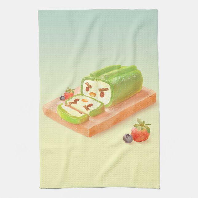 Paño De Cocina Ilustracion Matcha Cake Roll (Vertical)