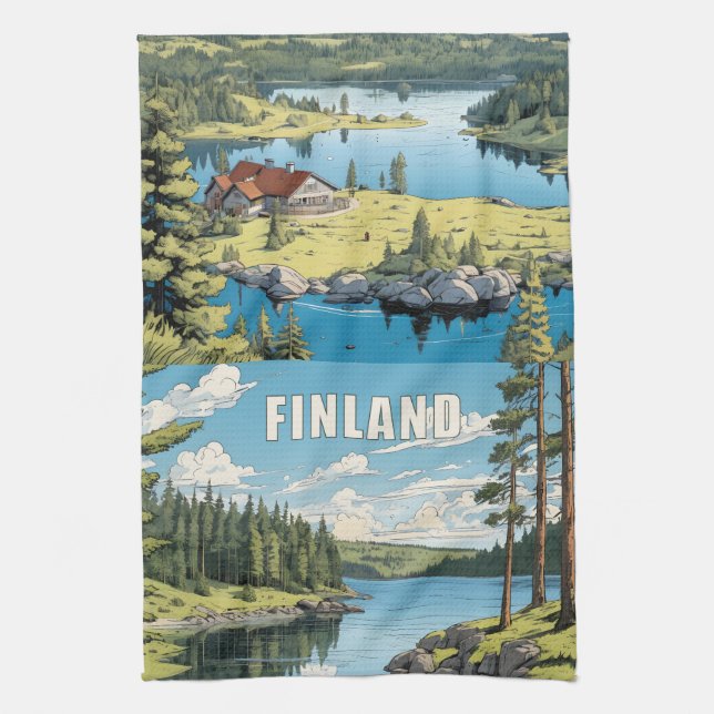 Paño De Cocina Ilustracion Natural de Finlandia (Vertical)