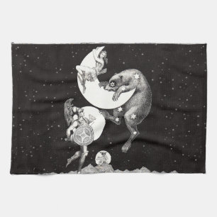 Paño De Cocina Ilustracion nocturno del cielo celeste de la luna