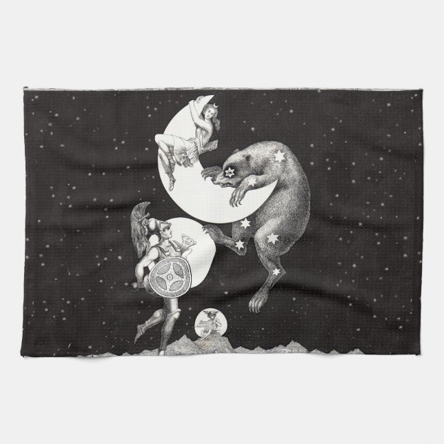 Paño De Cocina Ilustracion nocturno del cielo celeste de la luna (Horizontal)