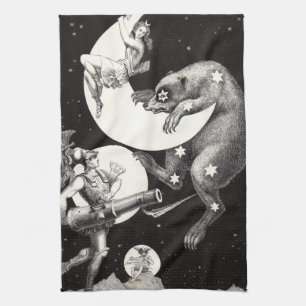 Paño De Cocina Ilustracion nocturno del cielo celeste de la luna