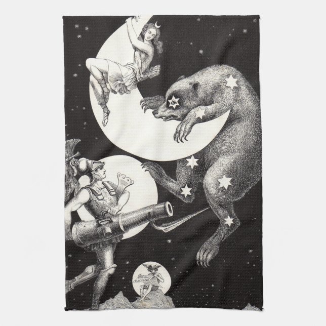 Paño De Cocina Ilustracion nocturno del cielo celeste de la luna (Vertical)