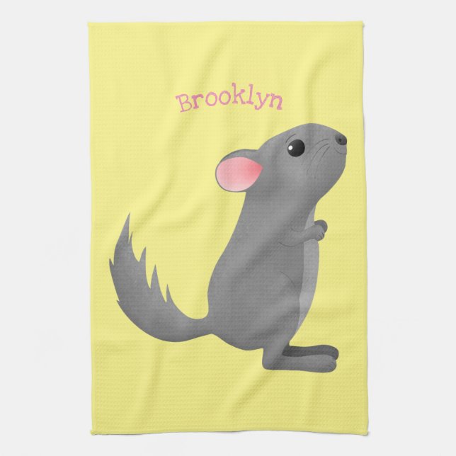 Paño De Cocina Ilustracion personalizado chinchilla gris suave (Vertical)