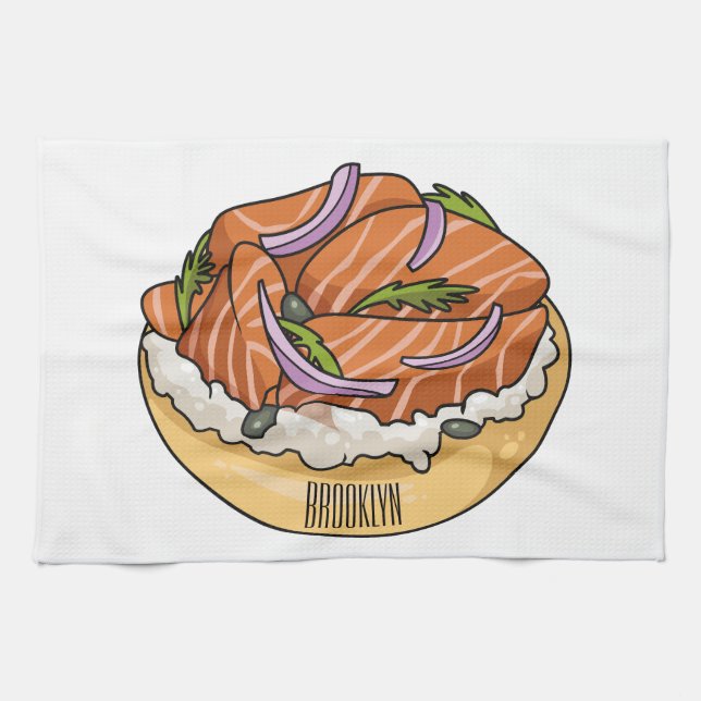 Paño De Cocina Ilustracion personalizado de bagel de Salmon (Horizontal)
